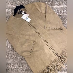 *NEW* Karen Kane “Fiesta Days” Faux Suede Stud Open Front Jacket w/Fringe